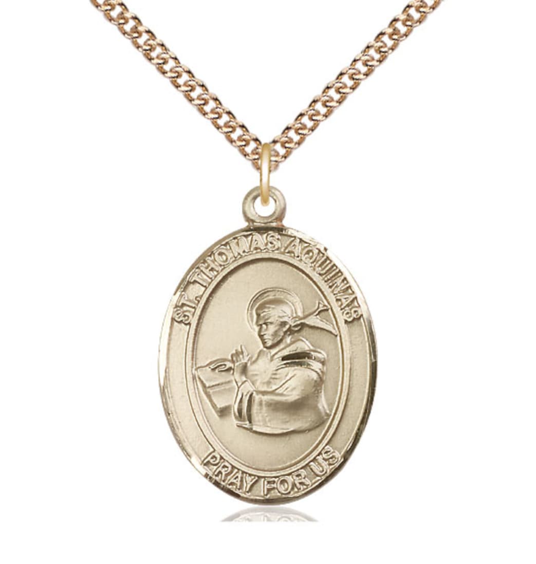 Bliss Manufacturing St Thomas Aquinas 14kt Gold Oval Large Medal with Chain,