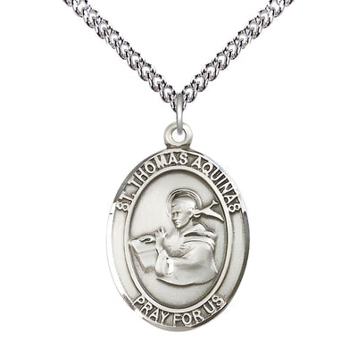 St. Thomas Aquinas Sterling Silver Oval Medal Pendant with Sterling Chain, Measures 1-inch tall by 3/4-inch wide, Bliss Manufacturing