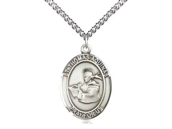 Bliss Large Sterling Silver St Thomas Aquinas Pendant on a 24 inch Sterling Silver Heavy Curb Chain,