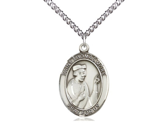 Bliss Large Sterling Silver St Thomas More Pendant on a 24 inch Sterling Silver Heavy Curb Chain,