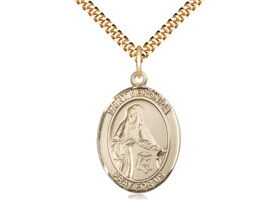 Bliss 14kt Gold Filled St Veronica Pendant on a 24 inch Gold Plate Heavy Curb Chain,