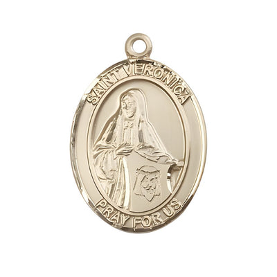 St. Veronica 14kt Gold Oval Medal Pendant, Measures 1-inch tall by 3/4-inch wide, Bliss Manufacturing