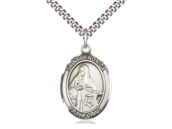 Bliss Pewter St Veronica Pendant on a 18 inch Light Rhodium-plated Light Curb Chain,