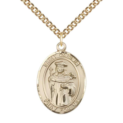 St Casimir of Poland 14kt Gold Large Engravable Oval Saint Medal Pendant with 14kt Gold Chain, Bliss Manufacturing