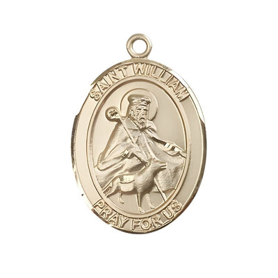 St. William of Rochester 14kt Gold Oval Medal Pendant, Measures 1-inch tall by 3/4-inch wide, Bliss Manufacturing