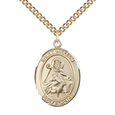 St. William of Rochester 14kt Gold Oval Medal Pendant with 14kt Gold Chain, Measures 1-inch tall by 3/4-inch wide, Bliss Manufacturing