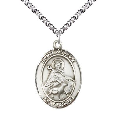 St. William of Rochester Sterling Silver Oval Medal Pendant with Sterling Chain, Measures 1-inch tall by 3/4-inch wide, Bliss Manufacturing