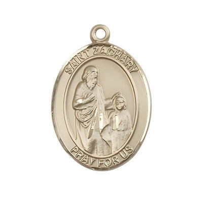 St. Zachary 14kt Gold Oval Medal Pendant, Measures 1-inch tall by 3/4-inch wide, Bliss Manufacturing