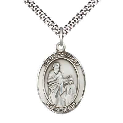Large Size St Zachary Sterling Silver Medal with Chain, Bliss Manufacturing
