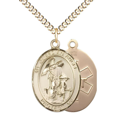 EMT Guardian Angel 14kt Gold-filled Oval Medal Pendant with Gold-plated Chain, Measures 1-inch tall by 3/4-inch wide. Deluxe Gift Box, Bliss Manufacturing
