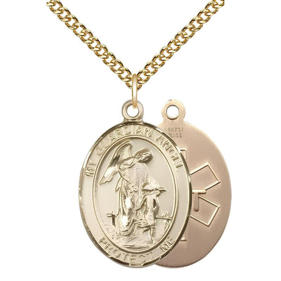 EMT Guardian Angel 14kt Gold-filled Oval Medal Pendant with Gold-filled Chain, Measures 1-inch tall by 3/4-inch wide. Deluxe Gift Box, Bliss Manufacturing