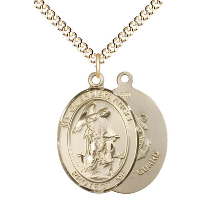 Coast Guard Guardian Angel 14kt Gold-filled Oval Medal Pendant with Gold-plated Chain, Measures 1-inch tall by 3/4-inch wide. Deluxe Gift Box, Bliss Manufacturing