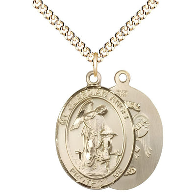 National Guard Guardian Angel 14kt Gold-filled Oval Medal Pendant with Gold-plated Chain, Measures 1-inch tall by 3/4-inch wide. Deluxe Gift Box, Bliss Manufacturing