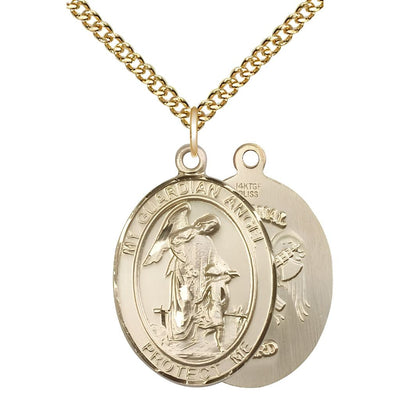 National Guard Guardian Angel 14kt Gold-filled Oval Medal Pendant with Gold-filled Chain, Measures 1-inch tall by 3/4-inch wide. Deluxe Gift Box, Bliss Manufacturing