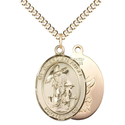 Navy Guardian Angel 14kt Gold-filled Oval Medal Pendant with Gold-plated Chain, Measures 1-inch tall by 3/4-inch wide. Deluxe Gift Box, Bliss Manufacturing