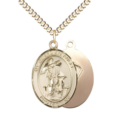 Paratrooper Guardian Angel 14kt Gold-filled Oval Medal Pendant with Gold-plated Chain, Measures 1-inch tall by 3/4-inch wide. Deluxe Gift Box, Bliss Manufacturing