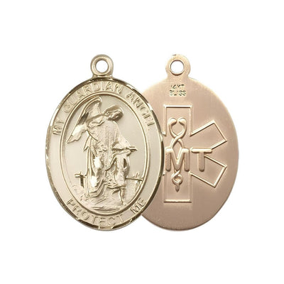 EMT Guardian Angel 14kt Gold Oval Medal Pendan, Measures 1-inch tall by 3/4-inch wide. Deluxe Gift Box, Bliss Manufacturing