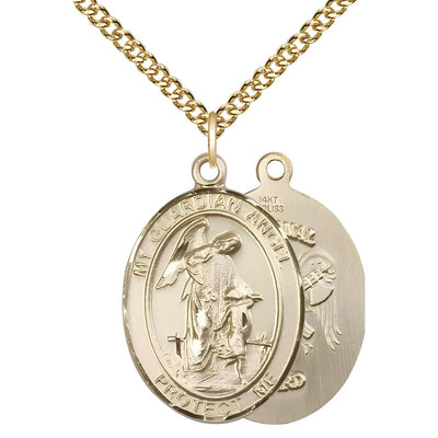 National Guard Guardian Angel 14kt Gold Oval Medal Pendant with 14kt Gold Chain, Measures 1-inch tall by 3/4-inch wide. Deluxe Gift Box, Bliss Manufacturing
