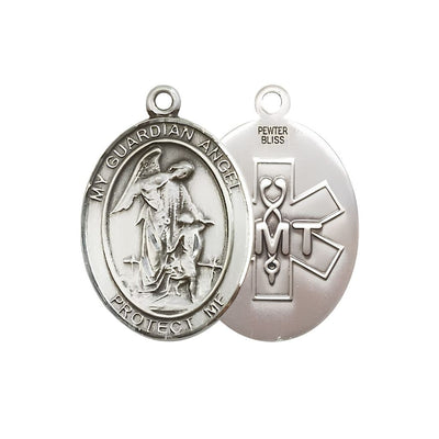 EMT Guardian Angel Pewter Oval Medal, Measures 3/4-inch tall by 1/2-inch wide, Bliss Manufacturing