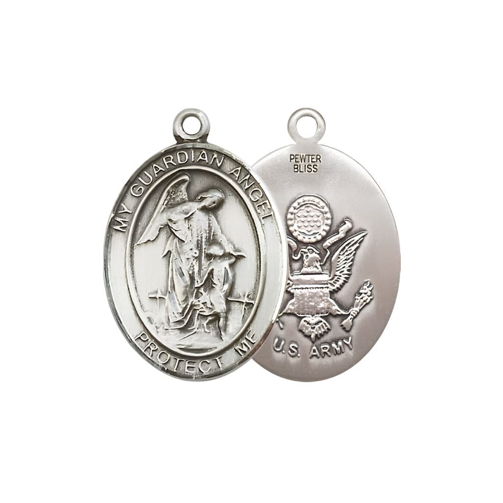 Bliss Army Guardian Angel Pewter Oval Medal Pendant.