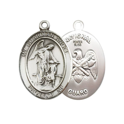 National Guard Guardian Angel Pewter Oval Medal Pendant, Measures 3/4-inch tall by 1/2-inch wide, Bliss Manufacturing