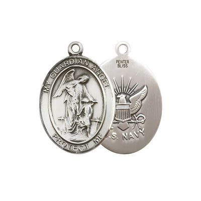 Navy Guardian Angel Pewter Oval Medal Pendant, Measures 3/4-inch tall by 1/2-inch wide, Bliss Manufacturing