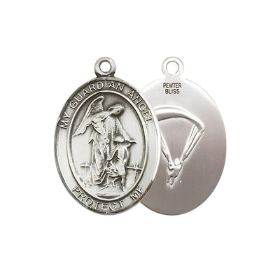 Paratrooper Guardian Angel Pewter Oval Medal Pendant, Measures 3/4-inch tall by 1/2-inch wide, Bliss Manufacturing