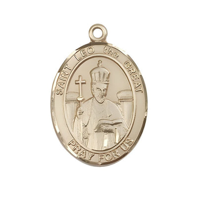 St. Leo the Great 14kt Gold Oval Medal Pendant, Measures 1-inch tall by 3/4-inch wide, Bliss Manufacturing