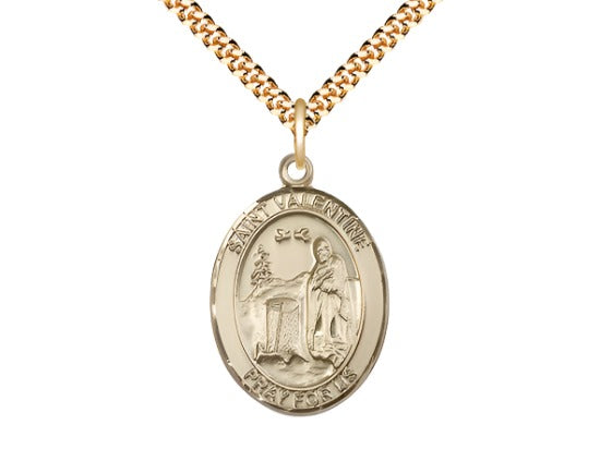 Bliss Large 14kt Gold Filled St Valentine of Rome Pendant on a 24 inch Gold Plate Heavy Curb Chain,