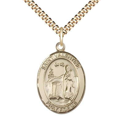 St. Valentine of Rome 14kt Gold-filled Oval Medal Pendant with Gold-plated Chain, Measures 1-inch tall by 3/4-inch wide, Bliss Manufacturing
