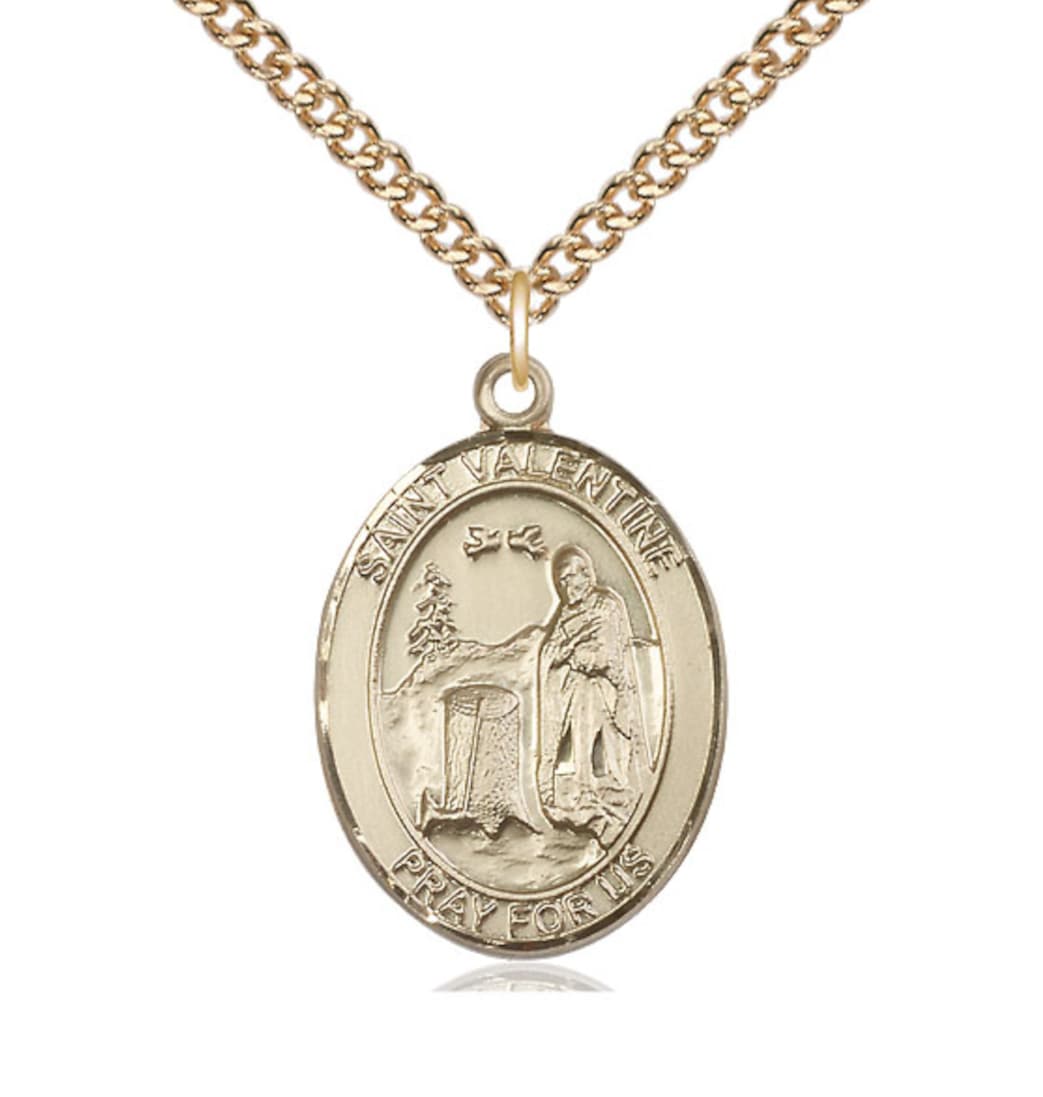 Bliss St Valentine of Rome Gold Filled Oval Medal Necklace with Gold-filled Chain,