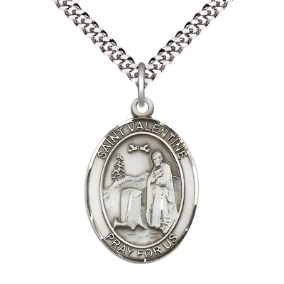 St. Valentine of Rome Sterling Silver Oval Medal Pendant with Rhodium-plated Chain, Measures 1-inch tall by 3/4-inch wide, Bliss Manufacturing