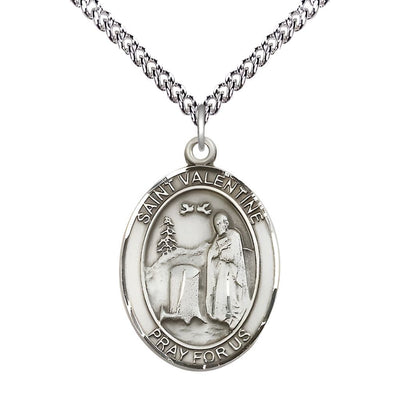 St. Valentine of Rome Sterling Silver Oval Medal Pendant with Sterling Silver Chain, Measures 1-inch tall by 3/4-inch wide, Bliss Manufacturing