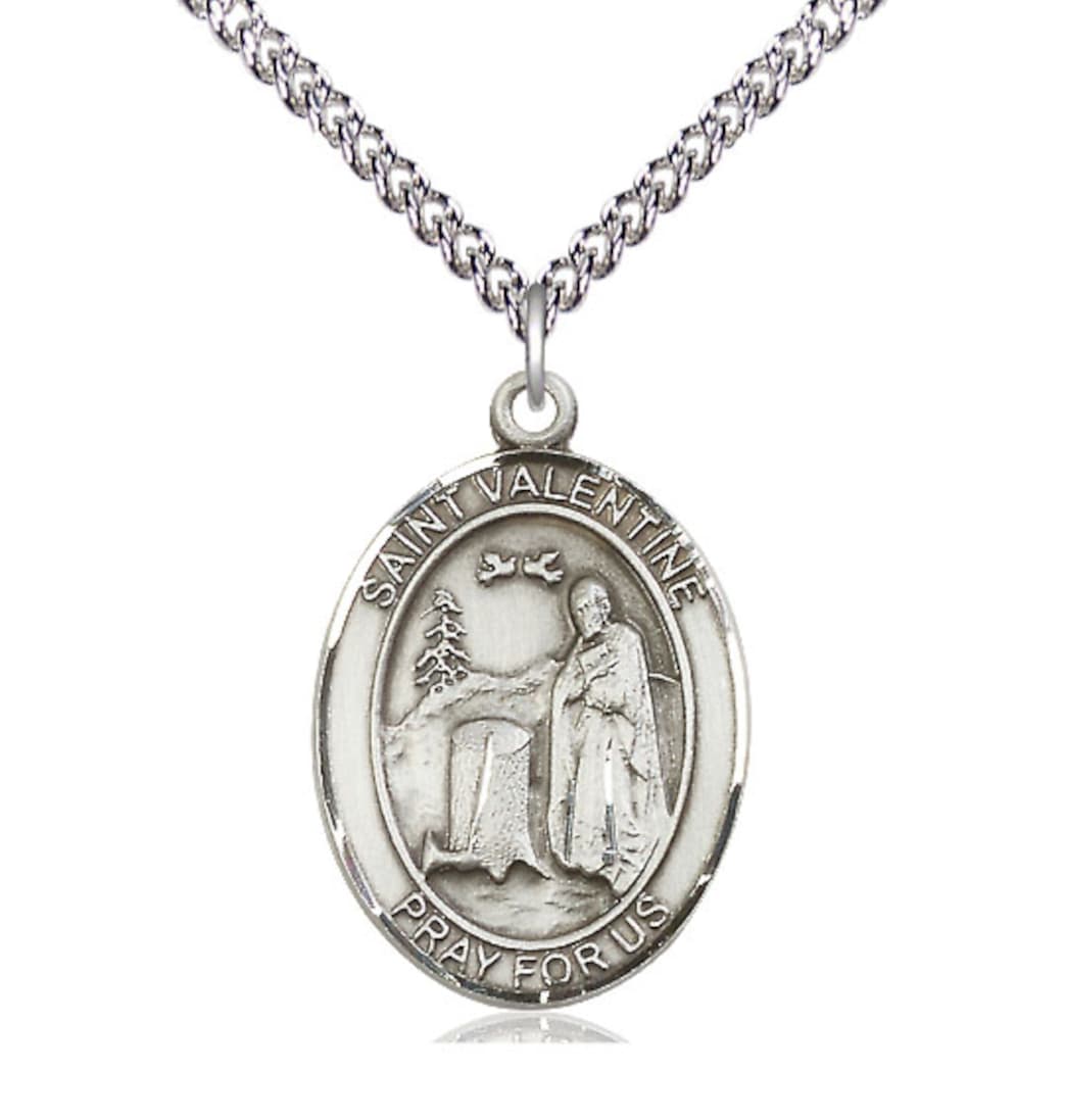 Bliss Large Sterling Silver St Valentine of Rome Pendant on a 24 inch Sterling Silver Heavy Curb Chain,