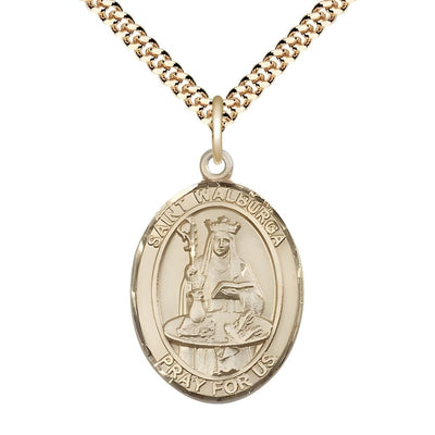 St. Walburga 14kt Gold-filled Oval Medal Pendant with Gold-plated Chain, Measures 1-inch tall by 3/4-inch wide, Bliss Manufacturing