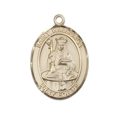 St. Walburga 14kt Gold Oval Medal Pendant, Measures 1-inch tall by 3/4-inch wide, Bliss Manufacturing