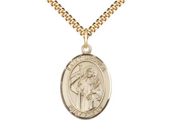 Large Bliss St Ursula Gold-filled Oval Medal Necklace w/Plated Chain,