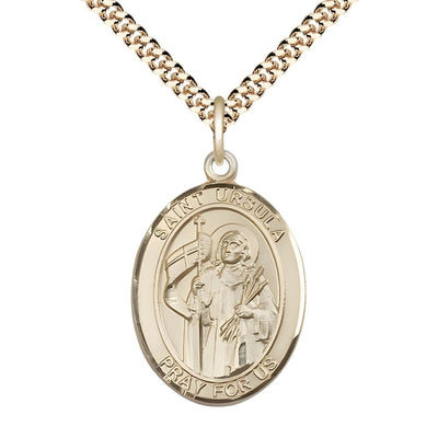 St. Ursula 14kt Gold-filled Oval Medal Pendant with Gold-plated Chain, Measures 1-inch tall by 3/4-inch wide, Bliss Manufacturing