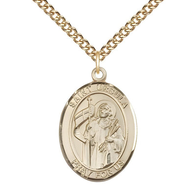 St. Ursula 14kt Gold-filled Oval Medal Pendant with Gold-filled Chain, Measures 1-inch tall by 3/4-inch wide, Bliss Manufacturing
