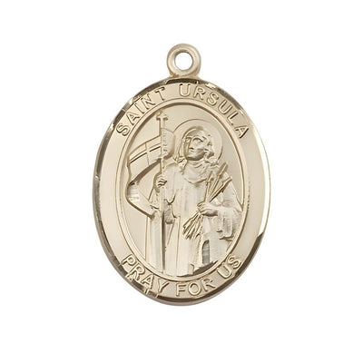 St. Ursula 14kt Gold Oval Medal Pendant, Measures 1-inch tall by 3/4-inch wide, Bliss Manufacturing