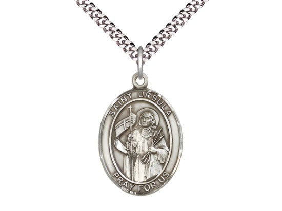 Large Bliss St Ursula Pewter Oval Medal Necklace w/Chain,