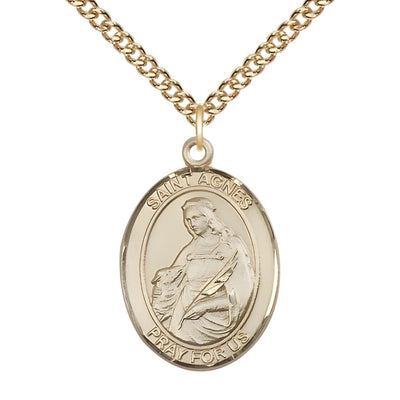 St. Agnes of Rome 14kt Gold-filled Oval Medal Pendant with Gold-filled Chain, Measures 1-inch tall by 3/4-inch wide, Bliss Manufacturing