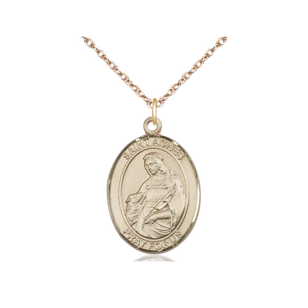 Bliss 14kt Gold Filled St Agnes of Rome Pendant on a Gold Filled Light Rope Chain,