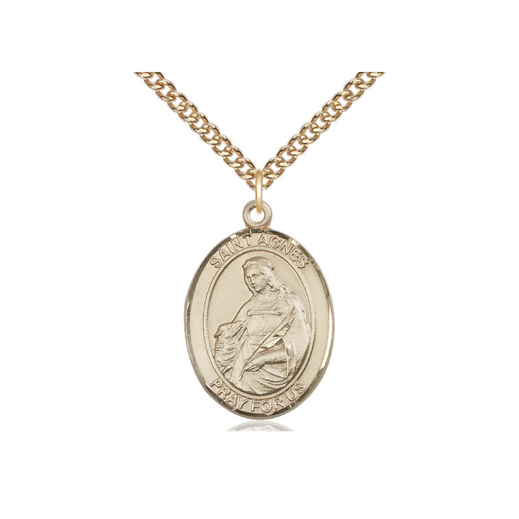 Bliss 14kt Gold Filled St Agnes of Rome Pendant on a Gold Filled Heavy Curb Chain,