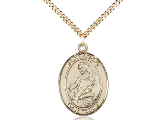 Bliss 14Kt Gold Filled St. Agnes of Rome on a Gold Plate Light Curb Chain,