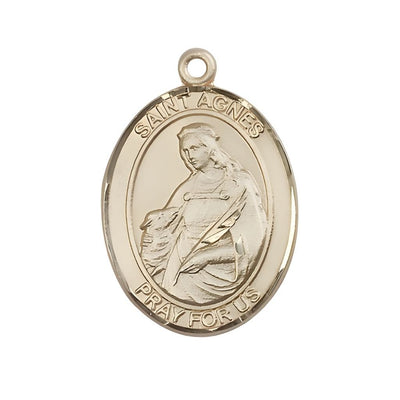 St. Agnes of Rome 14kt Gold Oval Medal Pendant, Measures 1-inch tall by 3/4-inch wide, Bliss Manufacturing