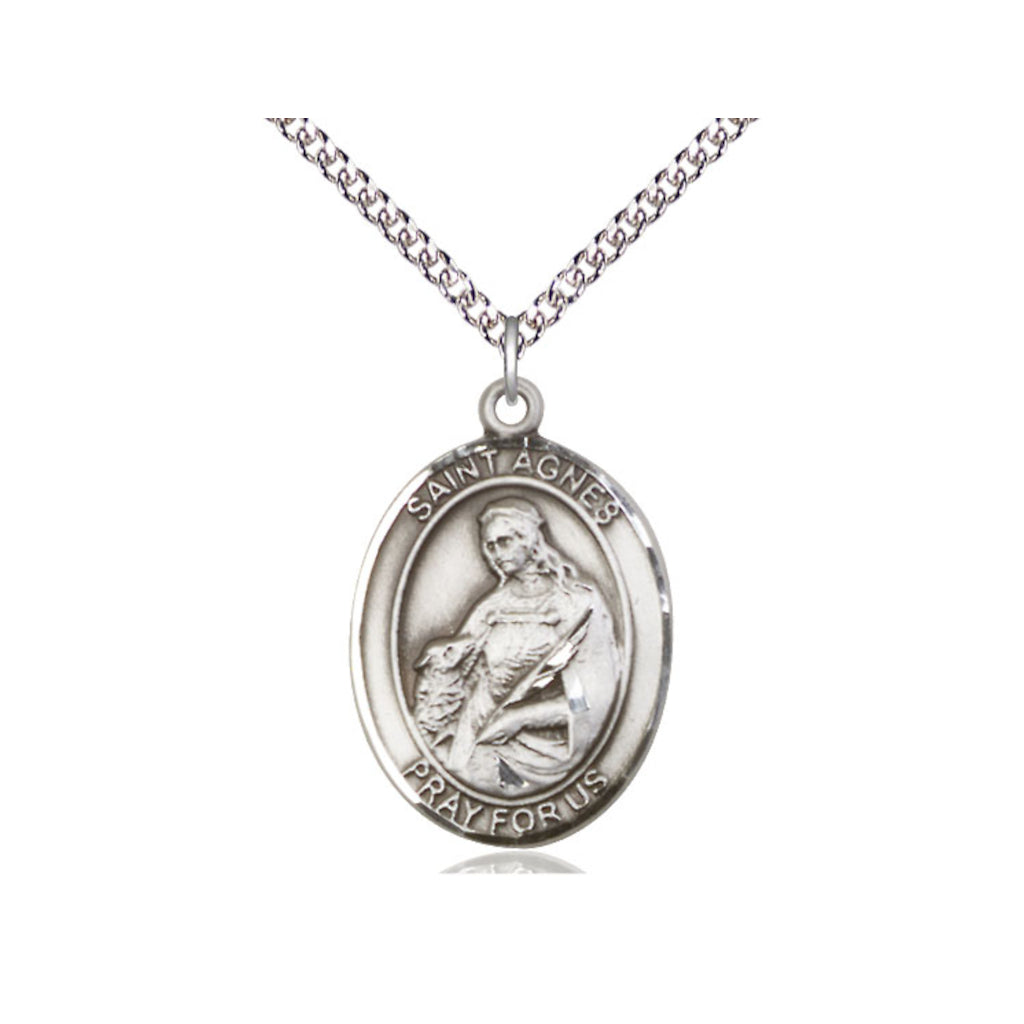 Bliss Sterling Silver St Agnes of Rome Pendant on a Sterling Silver Heavy Curb Chain,