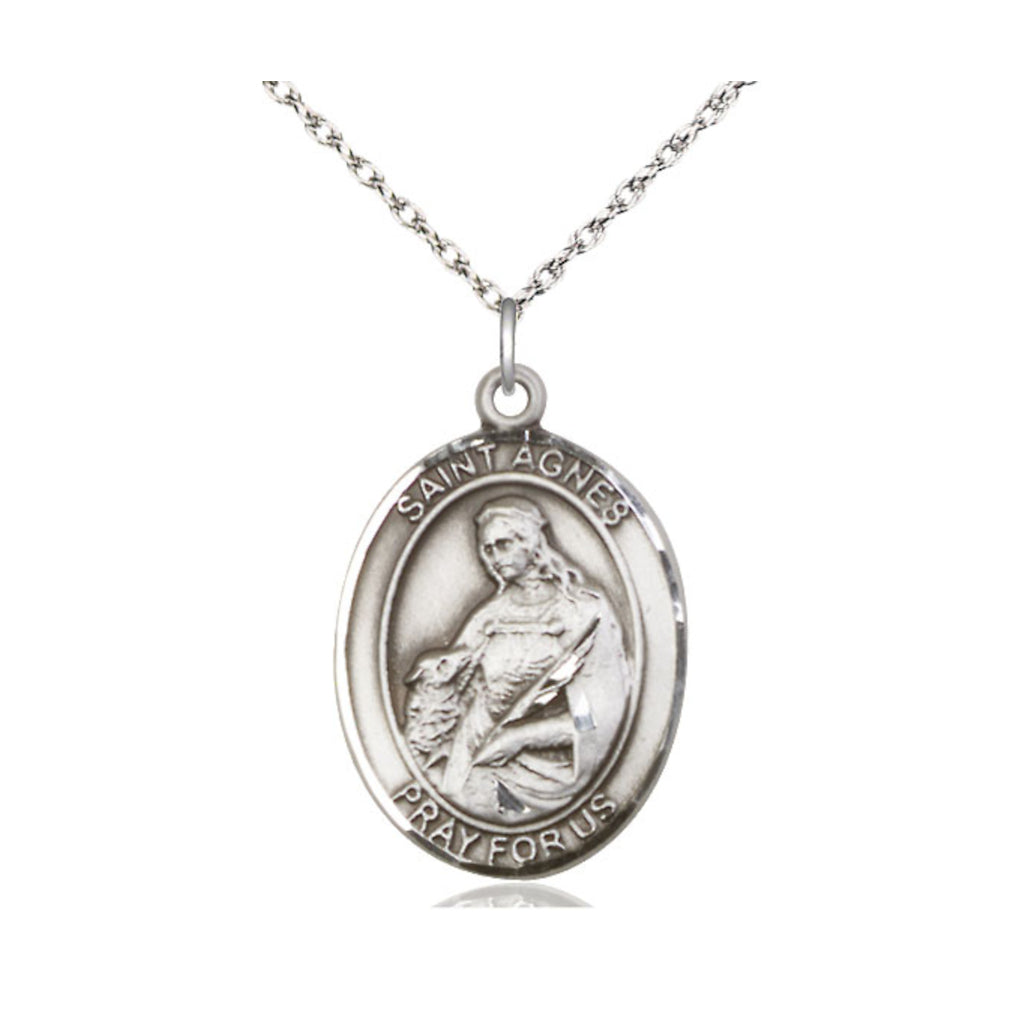 Bliss Sterling Silver St Agnes of Rome Pendant on a Sterling Silver Light Rope Chain,