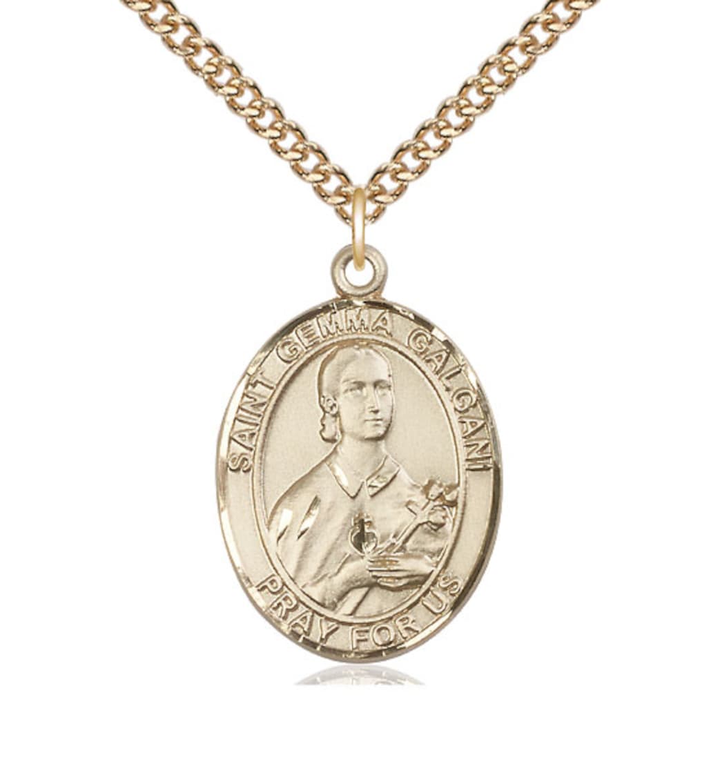 Bliss St Gemma Galgani Gold Filled Oval Large Medal Necklace w/Gold-filled Chain,