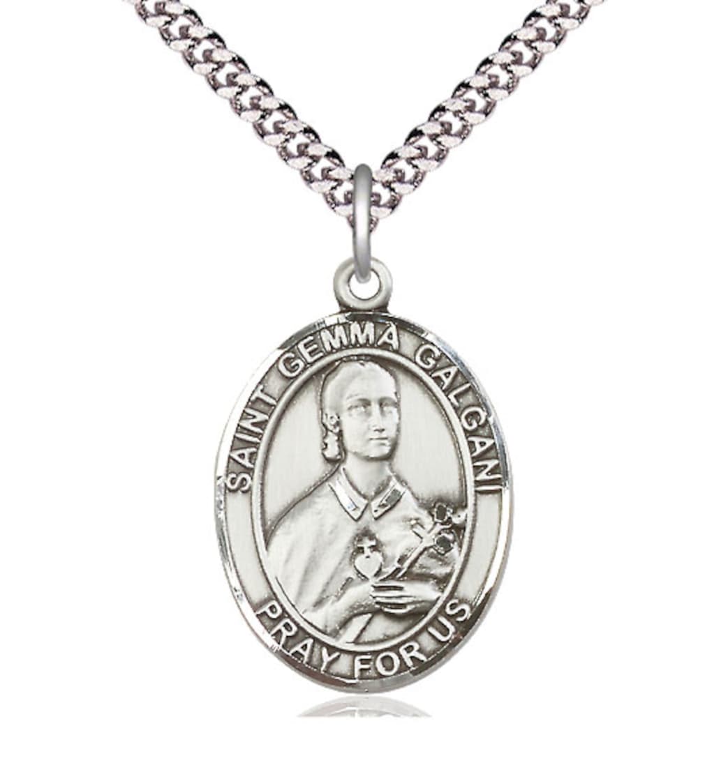 Bliss St Gemma Galgani Pewter Oval Large Medal Necklace,